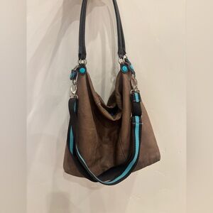 GABS Made In Italy 100% Genuine Leather Brown Hobo Bag Turquoise purse handbag